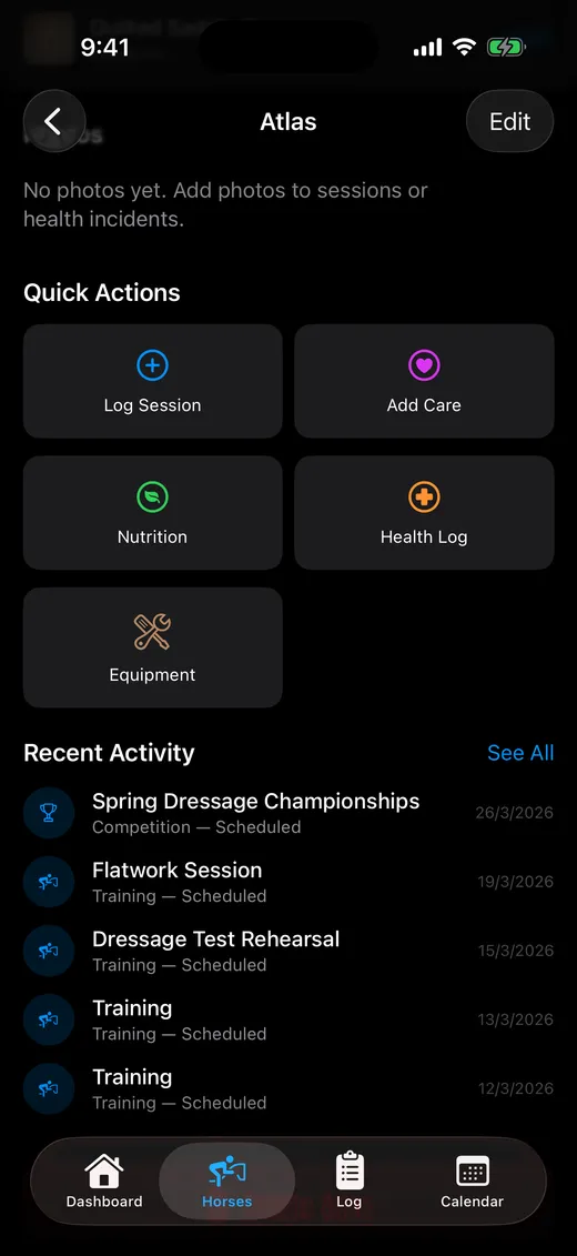 Equitem app quick actions and activity feed